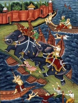 Akbar Restrains Hawai Enraged Elephant from India Oil Paintings